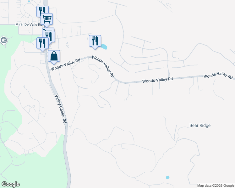 map of restaurants, bars, coffee shops, grocery stores, and more near 14209 Woods Valley Road in Valley Center