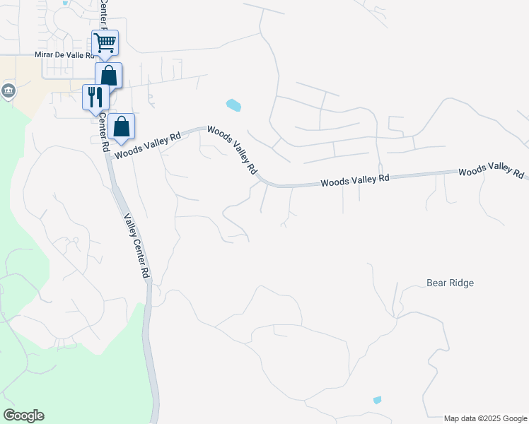 map of restaurants, bars, coffee shops, grocery stores, and more near 14215 Woods Valley Road in Valley Center