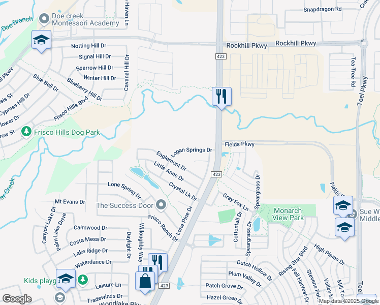 map of restaurants, bars, coffee shops, grocery stores, and more near 14609 Logan Springs Drive in Little Elm