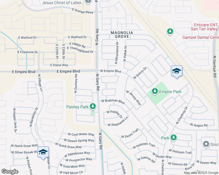 map of restaurants, bars, coffee shops, grocery stores, and more near 1292 Matthews Drive in San Tan Valley