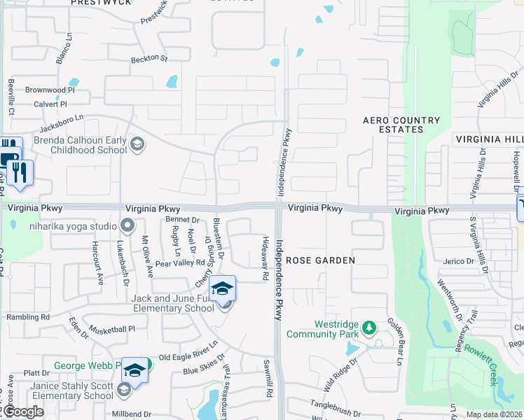 map of restaurants, bars, coffee shops, grocery stores, and more near 10011 Virginia Parkway in McKinney