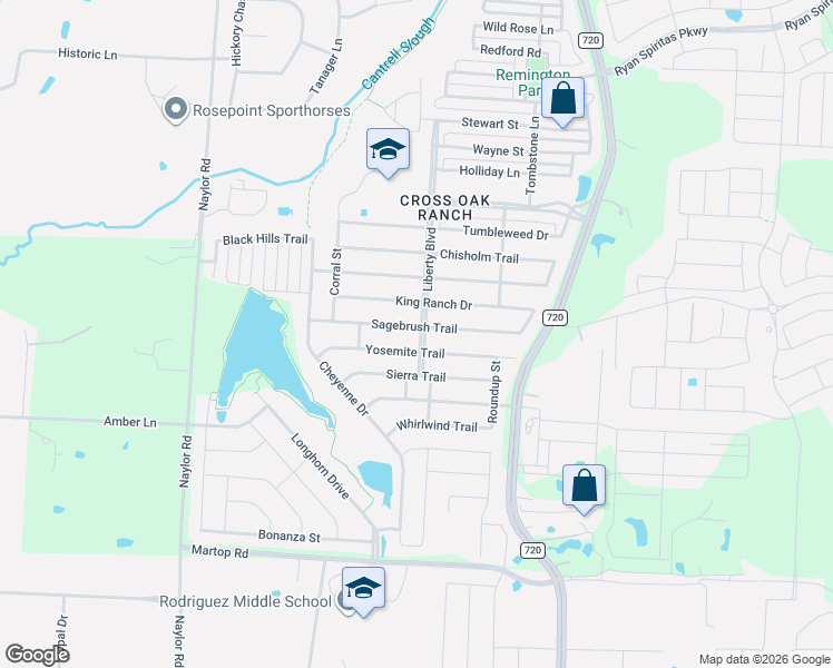map of restaurants, bars, coffee shops, grocery stores, and more near 8745 Sagebrush Trail in Cross Roads