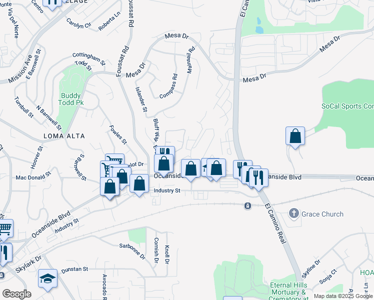 map of restaurants, bars, coffee shops, grocery stores, and more near 445 Garrison Street in Oceanside