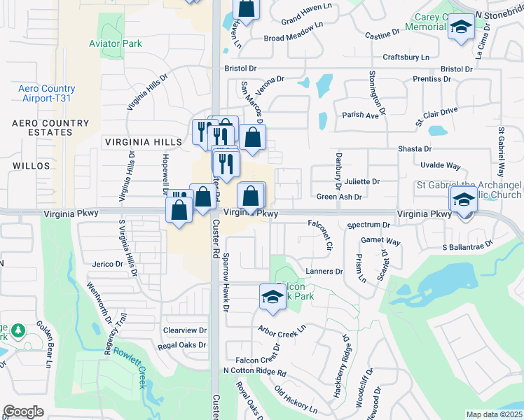 map of restaurants, bars, coffee shops, grocery stores, and more near 8810 Virginia Parkway in McKinney