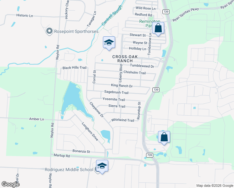 map of restaurants, bars, coffee shops, grocery stores, and more near 8748 Sagebrush Trail in Aubrey
