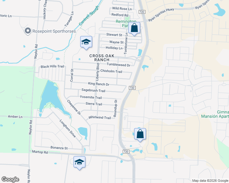 map of restaurants, bars, coffee shops, grocery stores, and more near 8925 Sagebrush Trail in Aubrey