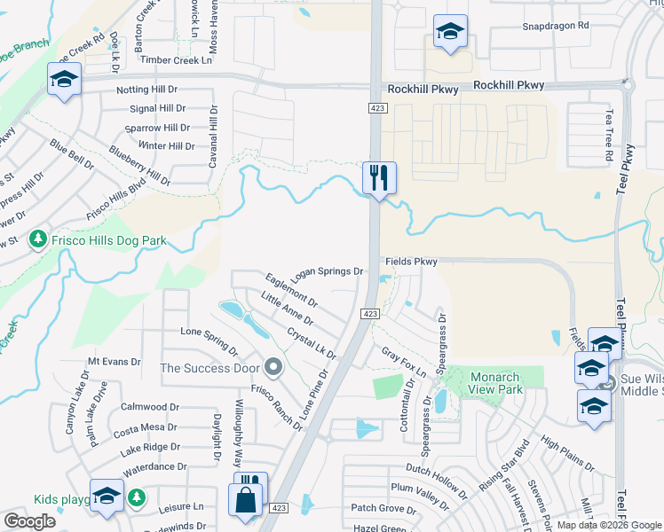map of restaurants, bars, coffee shops, grocery stores, and more near 14600 Logan Springs Drive in Little Elm