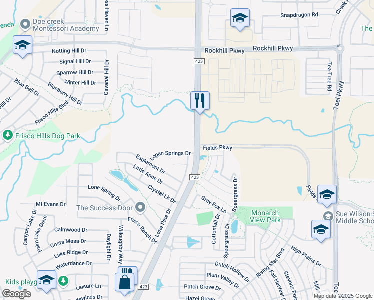 map of restaurants, bars, coffee shops, grocery stores, and more near 14508 Logan Springs Drive in Little Elm