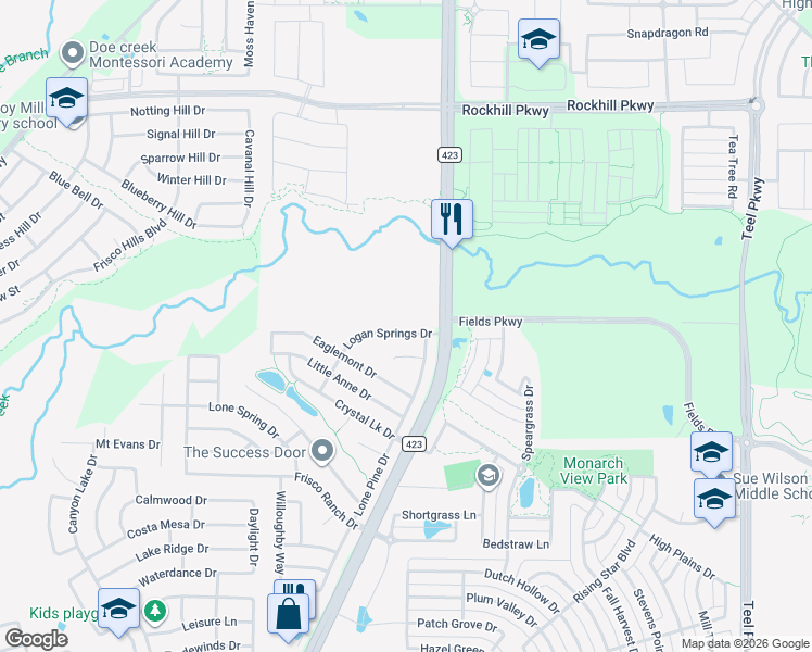 map of restaurants, bars, coffee shops, grocery stores, and more near 14528 Logan Springs Drive in Little Elm