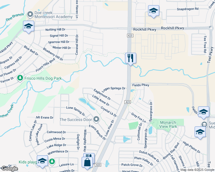 map of restaurants, bars, coffee shops, grocery stores, and more near 14628 Logan Springs Drive in Little Elm