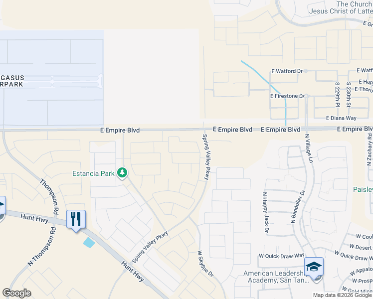 map of restaurants, bars, coffee shops, grocery stores, and more near Garnet Street in Queen Creek