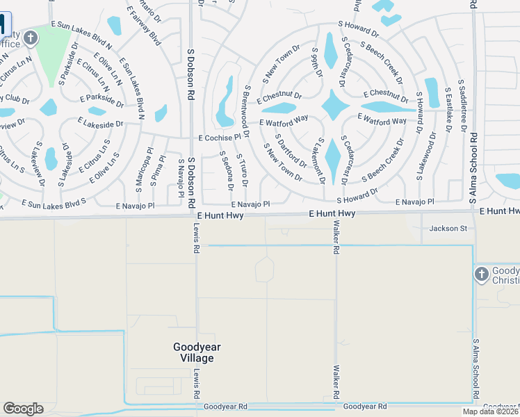 map of restaurants, bars, coffee shops, grocery stores, and more near 9729 East Navajo Place in Sun Lakes