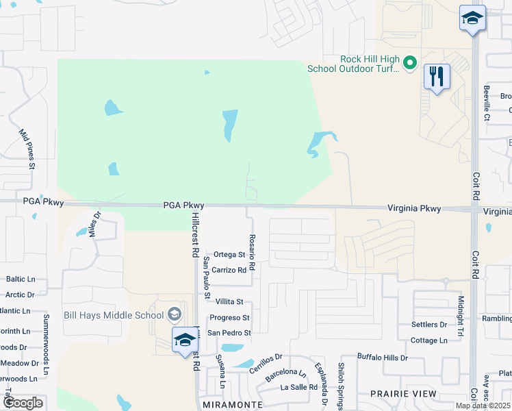 map of restaurants, bars, coffee shops, grocery stores, and more near 9001 Rockhill Parkway in Frisco