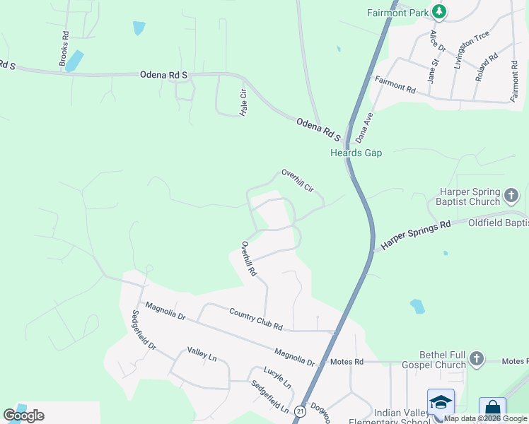 map of restaurants, bars, coffee shops, grocery stores, and more near 2653 Overhill Circle in Sylacauga
