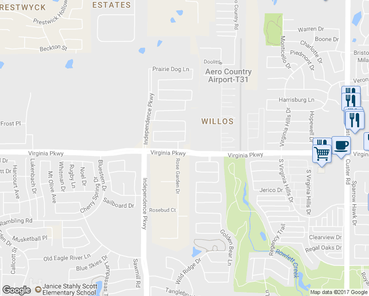 map of restaurants, bars, coffee shops, grocery stores, and more near 9770 Virginia Parkway in McKinney