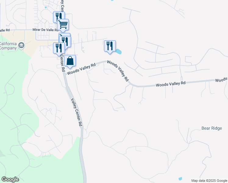 map of restaurants, bars, coffee shops, grocery stores, and more near 14179 Woods Valley Road in Valley Center