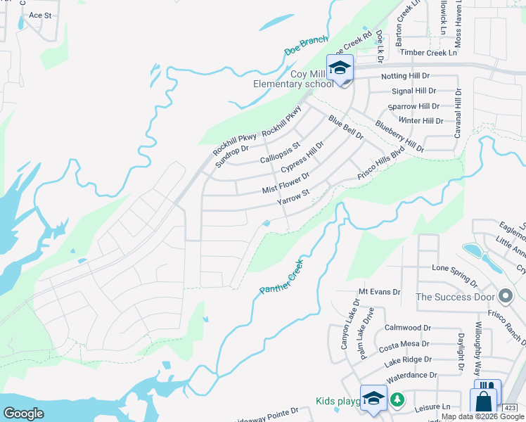 map of restaurants, bars, coffee shops, grocery stores, and more near 1001 Yarrow Street in Little Elm