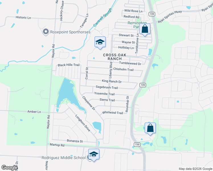 map of restaurants, bars, coffee shops, grocery stores, and more near 8745 Sagebrush Trail in Cross Roads