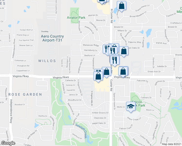 map of restaurants, bars, coffee shops, grocery stores, and more near 9113 Chesapeake Lane in McKinney