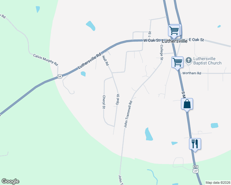 map of restaurants, bars, coffee shops, grocery stores, and more near 160 Opal Street in Luthersville