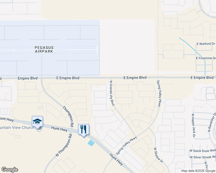 map of restaurants, bars, coffee shops, grocery stores, and more near 35763 North Geode Way in Queen Creek