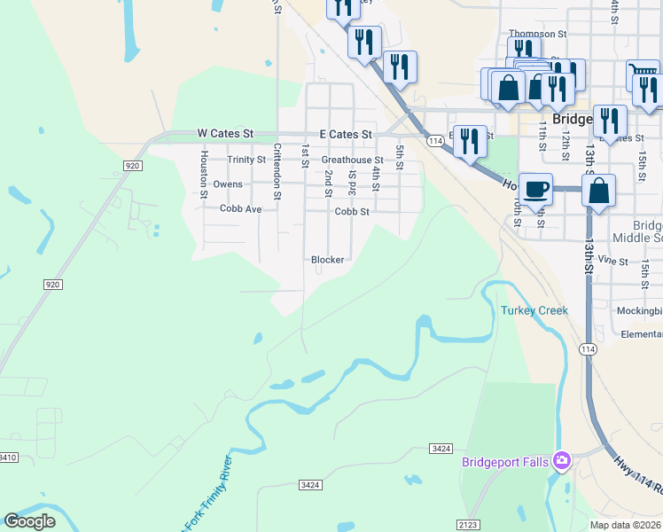 map of restaurants, bars, coffee shops, grocery stores, and more near 202 Blocker in Bridgeport