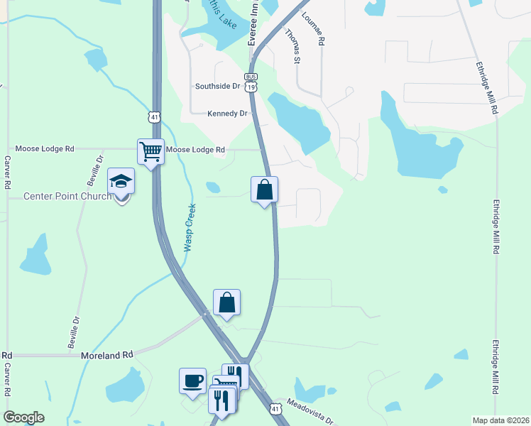 map of restaurants, bars, coffee shops, grocery stores, and more near 1523 Zebulon Road in Griffin