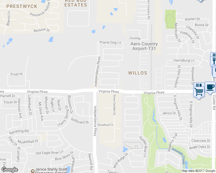 map of restaurants, bars, coffee shops, grocery stores, and more near 9925 Copperhead Lane in McKinney
