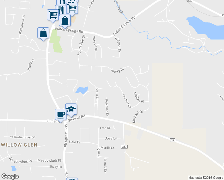 map of restaurants, bars, coffee shops, grocery stores, and more near 1505 Mitch Lane in Alabaster