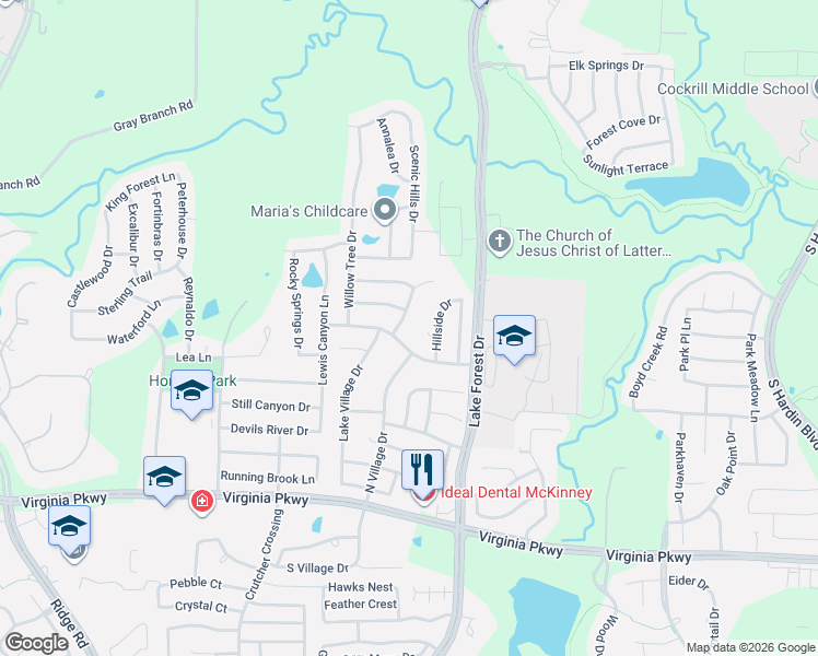 map of restaurants, bars, coffee shops, grocery stores, and more near 704 Brookwater Drive in McKinney