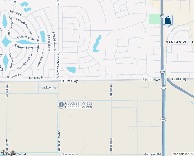 map of restaurants, bars, coffee shops, grocery stores, and more near 10715 East Navajo Place in Sun Lakes