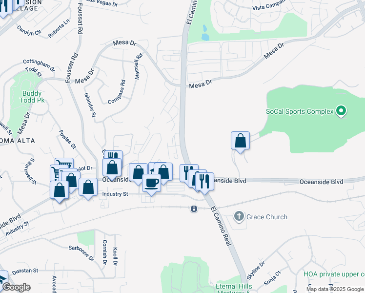 map of restaurants, bars, coffee shops, grocery stores, and more near 800-1100 El Camino Real in Oceanside