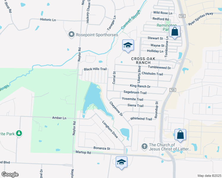 map of restaurants, bars, coffee shops, grocery stores, and more near 8601 Sagebrush Trail in Cross Roads