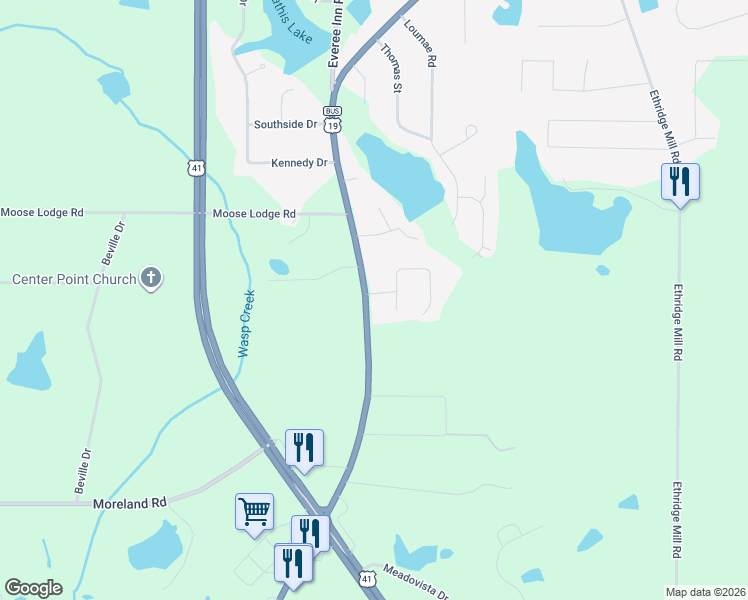 map of restaurants, bars, coffee shops, grocery stores, and more near 1523 Zebulon Road in Griffin