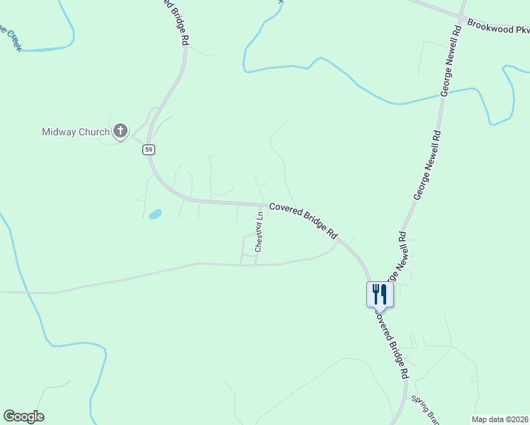 map of restaurants, bars, coffee shops, grocery stores, and more near 11316 Covered Bridge Road in Brookwood