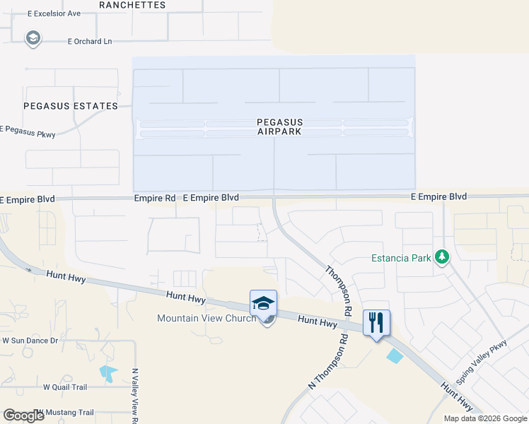 map of restaurants, bars, coffee shops, grocery stores, and more near 6932-7002 East Empire Boulevard in Queen Creek