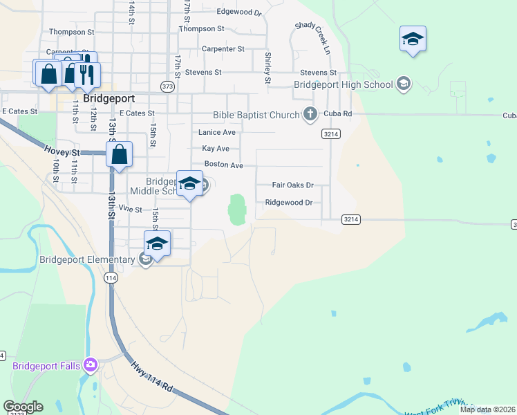 map of restaurants, bars, coffee shops, grocery stores, and more near 2102 Ridgewood Dr in Bridgeport