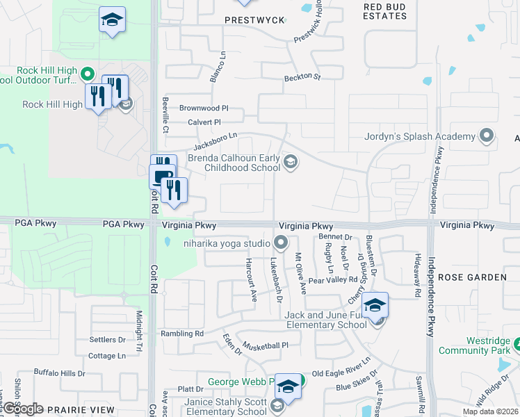 map of restaurants, bars, coffee shops, grocery stores, and more near 10701 Marble Falls Place in McKinney