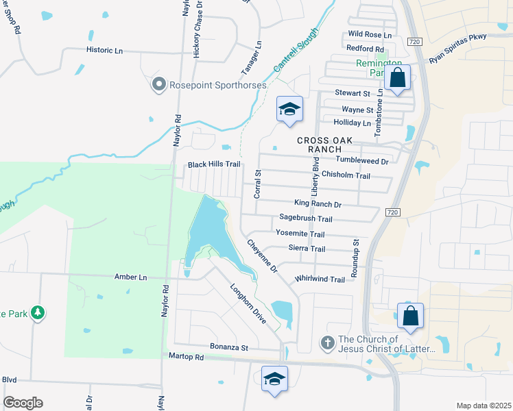 map of restaurants, bars, coffee shops, grocery stores, and more near 920 Corral Street in Aubrey