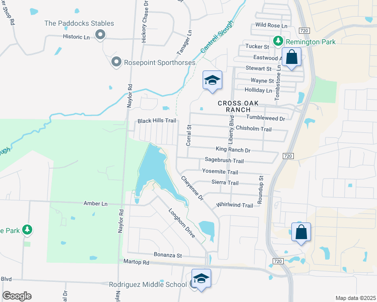 map of restaurants, bars, coffee shops, grocery stores, and more near 920 Corral Street in Aubrey