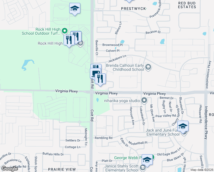 map of restaurants, bars, coffee shops, grocery stores, and more near 10813 Hamblin Trail in McKinney