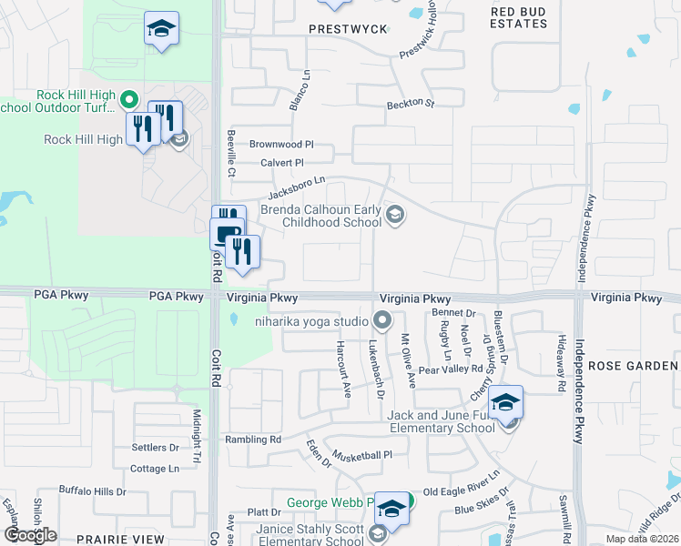 map of restaurants, bars, coffee shops, grocery stores, and more near 10801 Marble Falls Place in McKinney