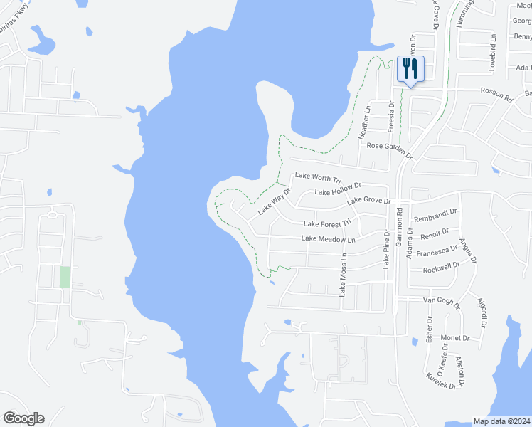 map of restaurants, bars, coffee shops, grocery stores, and more near 1717 Lake Way Drive in Little Elm