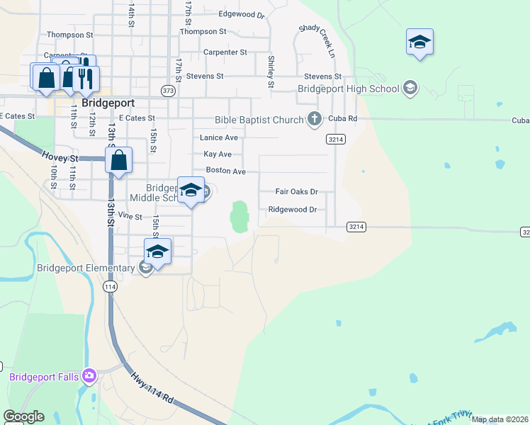 map of restaurants, bars, coffee shops, grocery stores, and more near 2102 Ridgewood Drive in Bridgeport