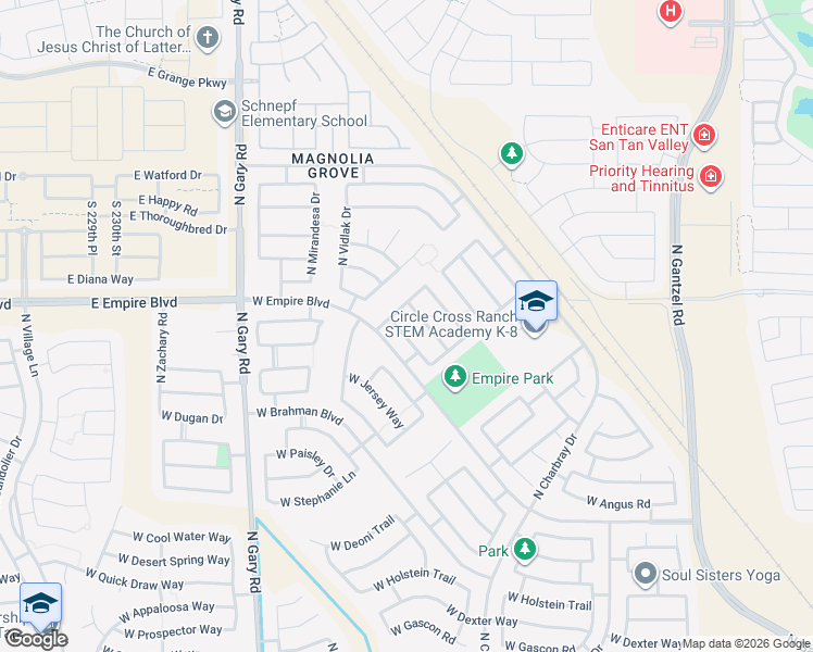 map of restaurants, bars, coffee shops, grocery stores, and more near 963 West Angus Road in San Tan Valley