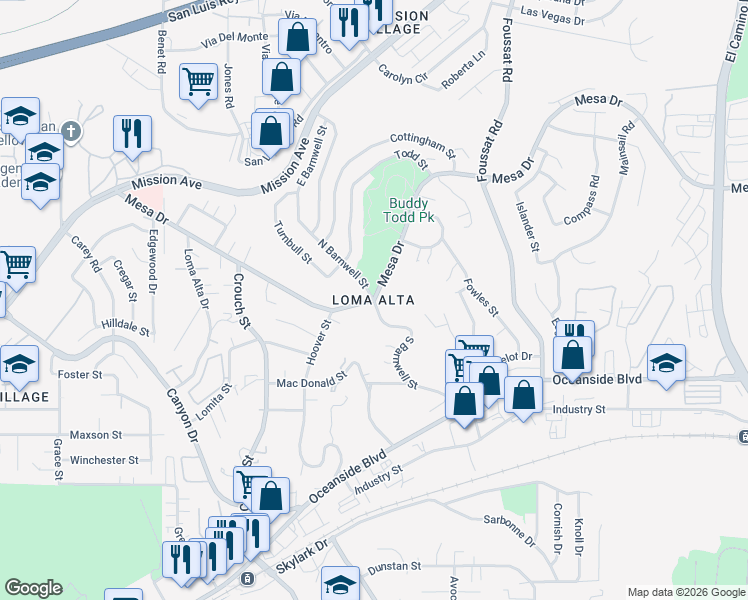 map of restaurants, bars, coffee shops, grocery stores, and more near 2 South Barnwell Street in Oceanside