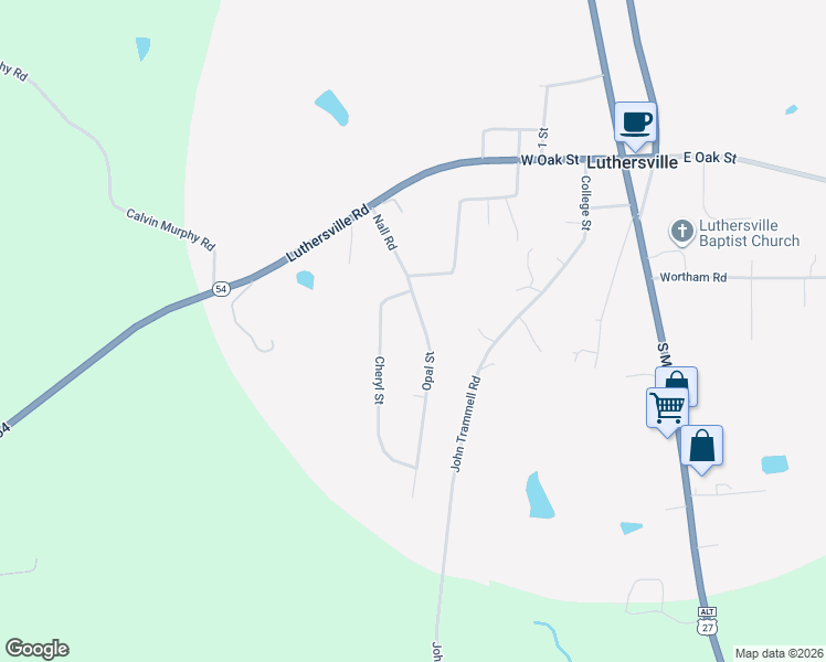 map of restaurants, bars, coffee shops, grocery stores, and more near 160 Opal Street in Luthersville