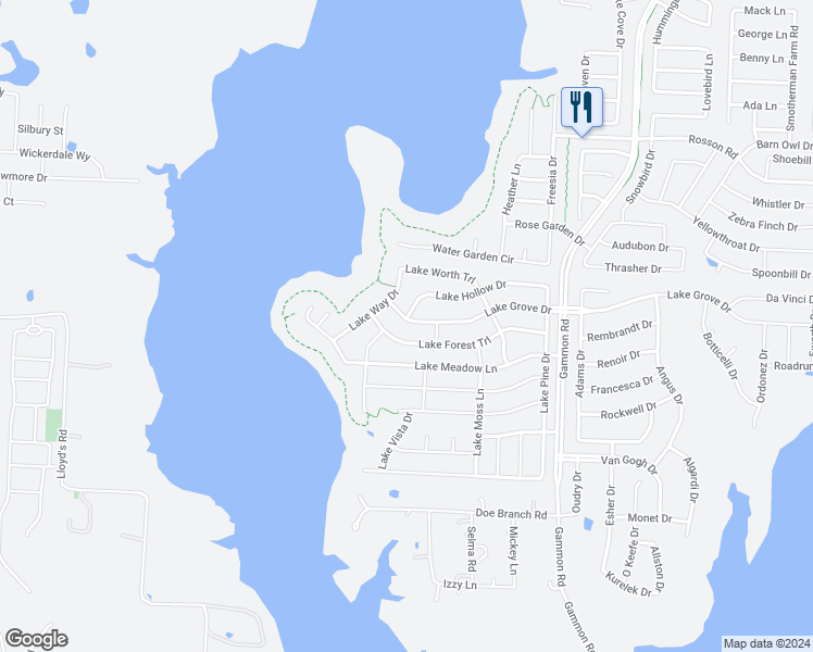 map of restaurants, bars, coffee shops, grocery stores, and more near 800 Lake Grove Drive in Little Elm