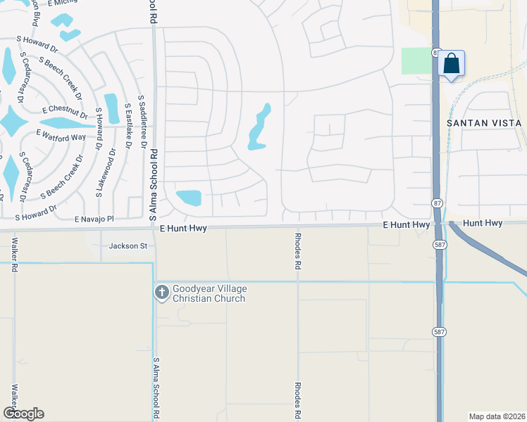 map of restaurants, bars, coffee shops, grocery stores, and more near 10722 East Navajo Place in Sun Lakes