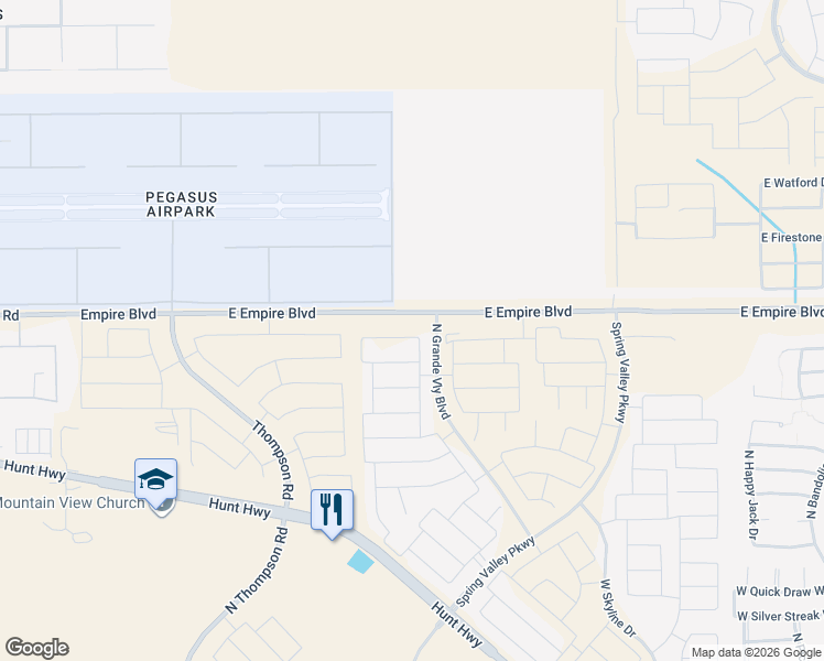 map of restaurants, bars, coffee shops, grocery stores, and more near 35763 Geode Way in Pinal County